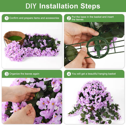 INQCMY Artificial Fake Hanging Plants Flowers Basket for Spring Summer Outdoor Outside Decoration,Faux Silk Begonia Flower in Planter Look Real UV Resistant for Home Porch Patio Balcony Yard Decor