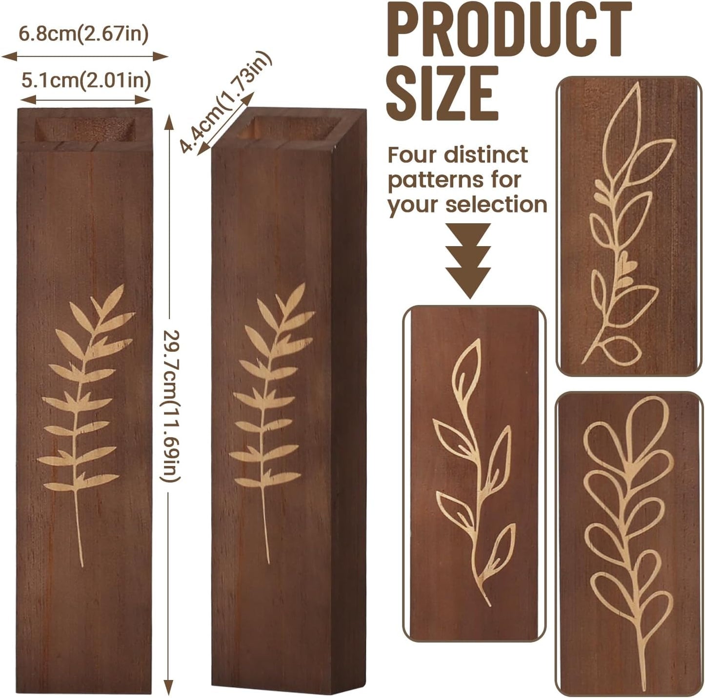 Wooden Wall Planter Set of 4 - Modern Home Decor for Living Room, Bedroom, Bathroom - Walnut Finish Planter for Dried Flowers, Faux Greenery, Indoor Plants