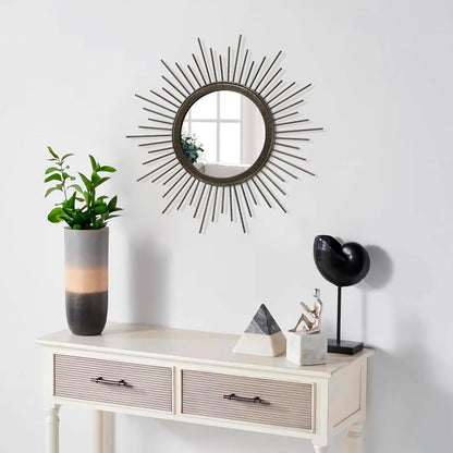 Gold Sunburst Mirrors for Wall Decorative Metal Round Art Mirrors Large Wall Decor Hanging Mirror for Bathroom Bedroom Living Room Vanity Entryway 16"