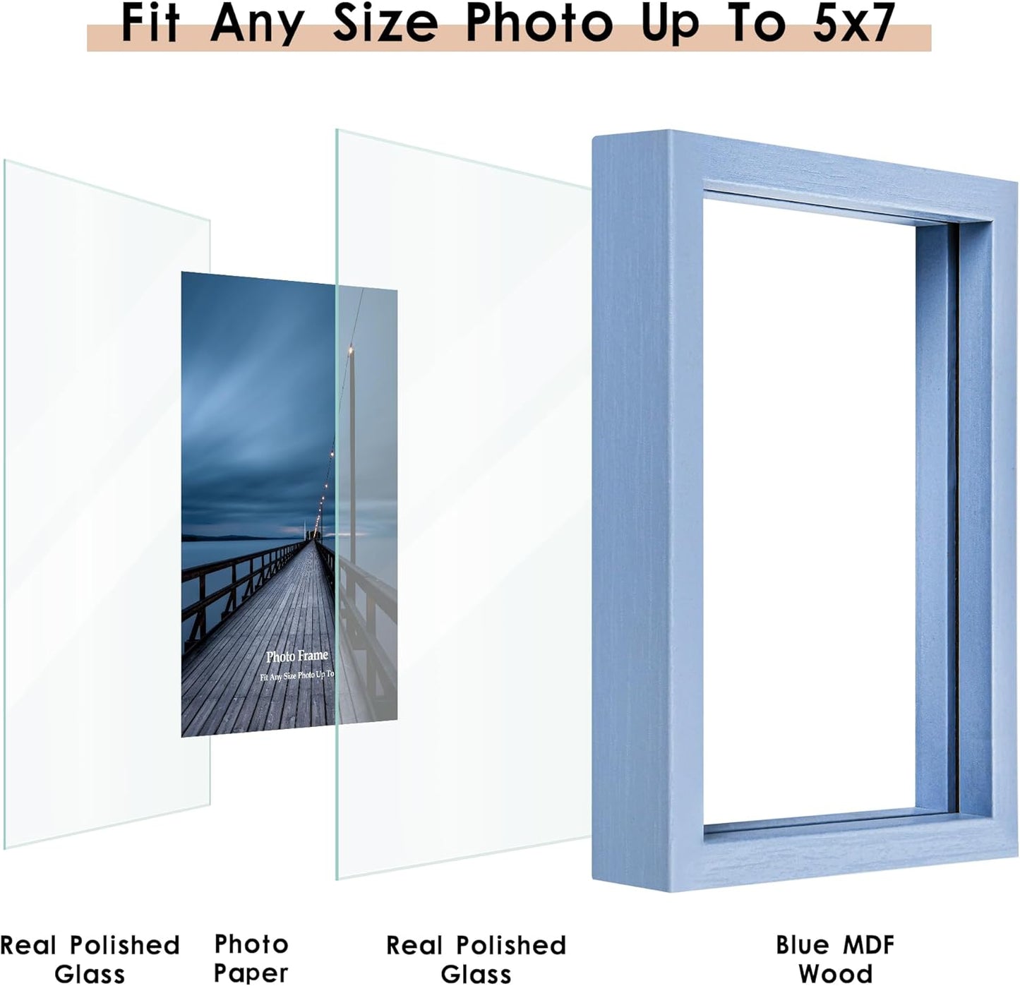 MUYE 11x14 Floating Frame Set of 2,Double Glass Rustic Frame,Display Any Size Photo up to 11x14,Wall Mount or Tabletop Standing,Natural