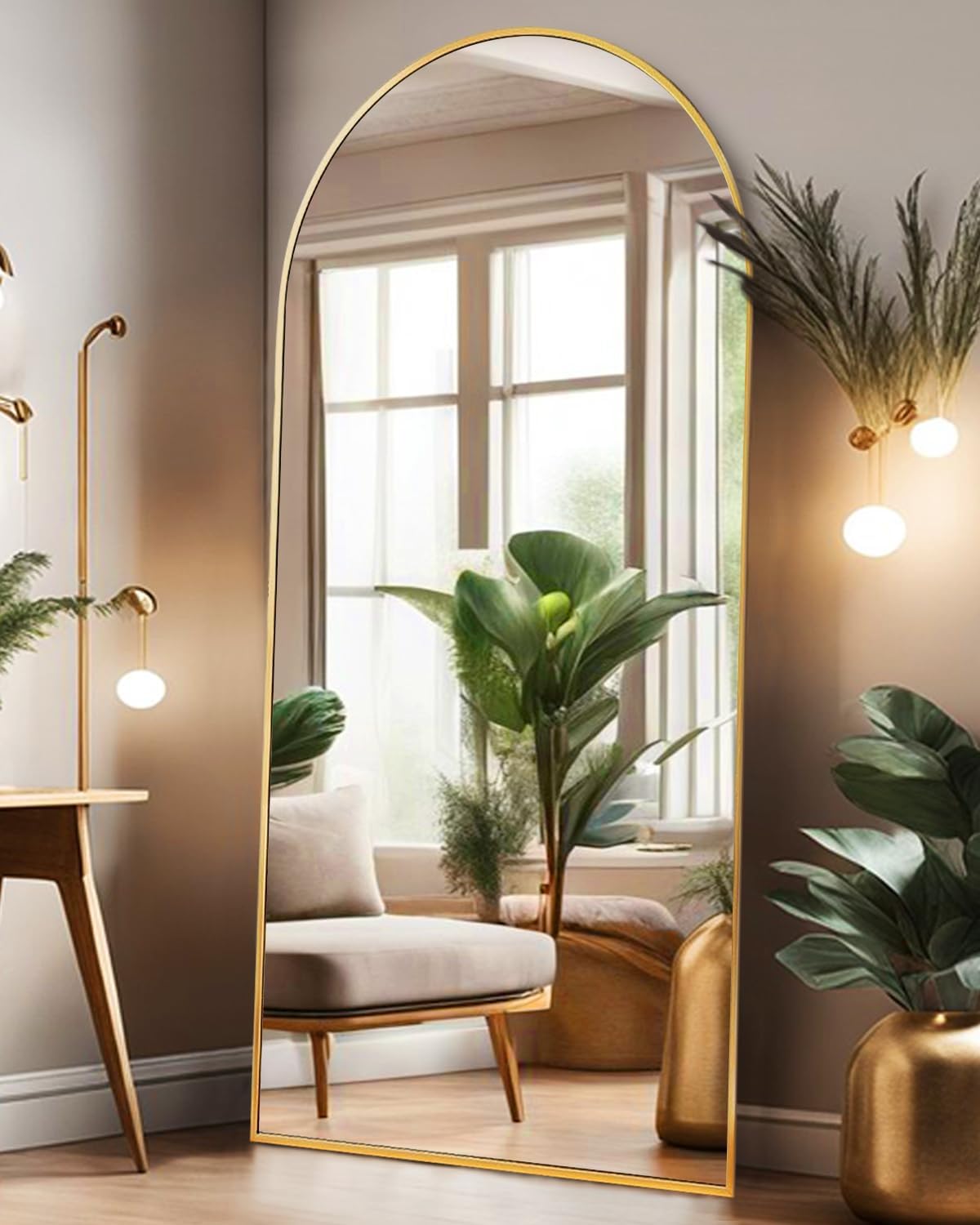 ITSRG Floor Mirror, Full Length Mirror with Stand, Arched Wall Mirror, Gold Floor Mirror Freestanding, Wall Mounted Mirror for Bedroom Living Room, Gold