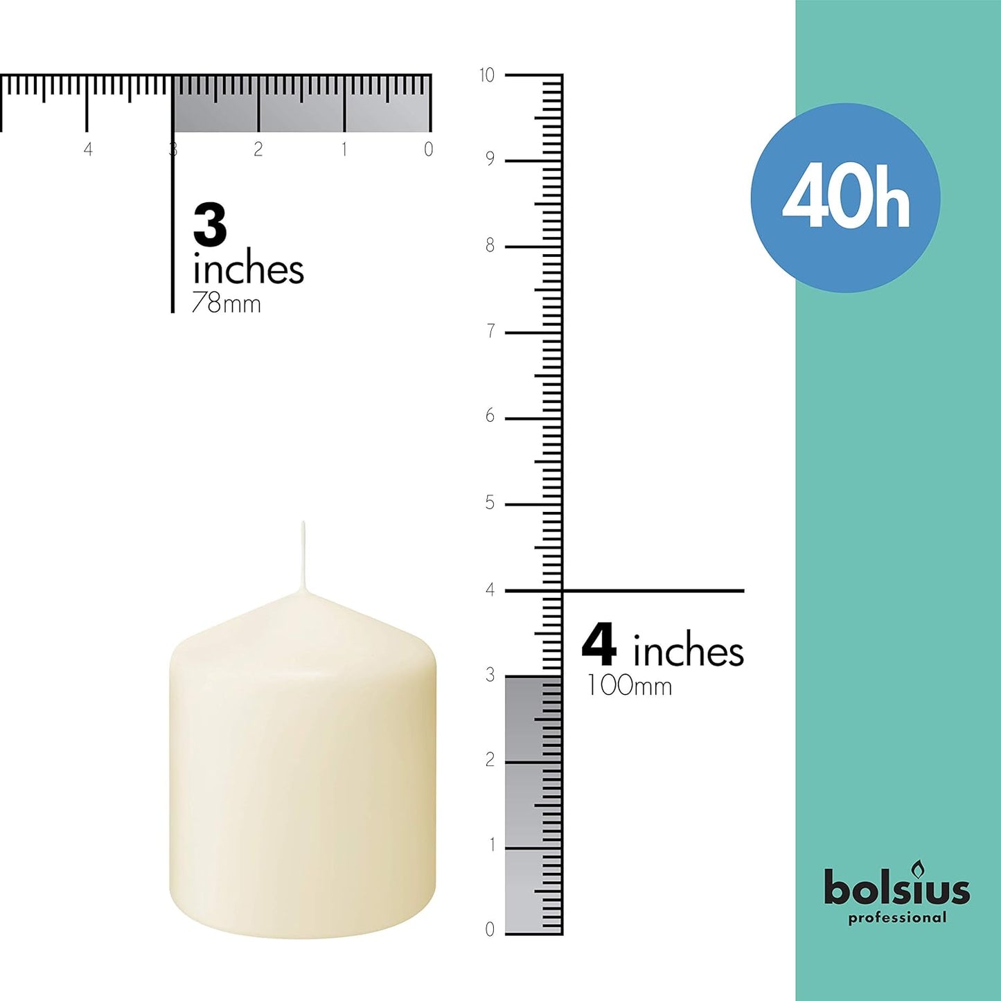 BOLSIUS 6 Ivory Pillar Candles Bulk - 3x4 Inches Candle Set - 40+ Hours Clean Burning - No Palm Oil - 0% Animal Fat - Premium European Quality - Unscented Dripless Restaurant Pillars