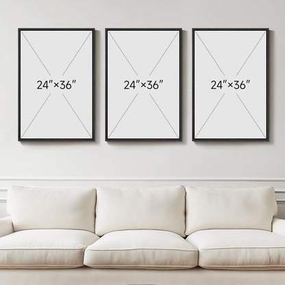 Large Framed Neutral Abstract Wall Art for Living Room, 3 Piece Modern Canvas Prints Paintings Artwork for Walls, Black and Beige Pictures for Living Room Hallway Stair Office Wall Decor 24x36 Inch