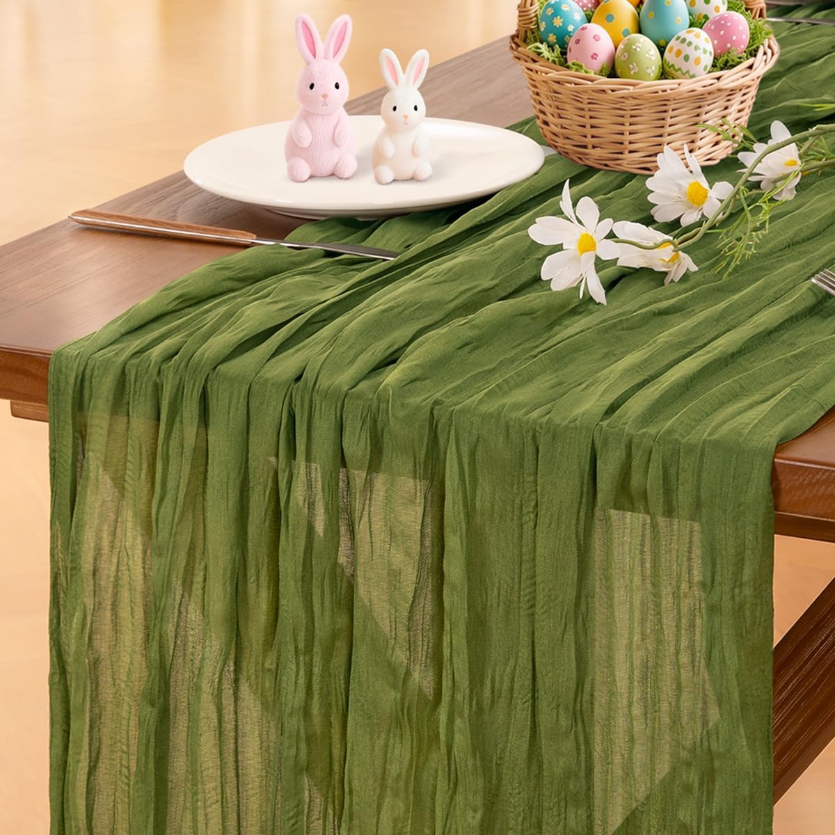 Socomi 3pcs Sage Green Cheesecloth Table Runner Summer Boho Rustic Gauze 120 inch 10FT Cheese Cloth Sheer Runner for Wedding Party Baby Shower Home Decor Holiday Decorations