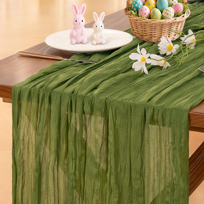 Socomi 3pcs Sage Green Cheesecloth Table Runner Summer Boho Rustic Gauze 120 inch 10FT Cheese Cloth Sheer Runner for Wedding Party Baby Shower Home Decor Holiday Decorations