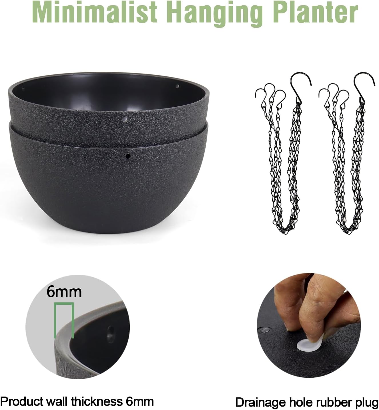 Meowell 10 inch Hanging Planters for Indoor Outdoor Plants, 2 Pack Hanging Flower Pots with Drainage Holes and Chain for Garden Porch, Plastic Hanging Baskets for House Plants, Speckled Grey