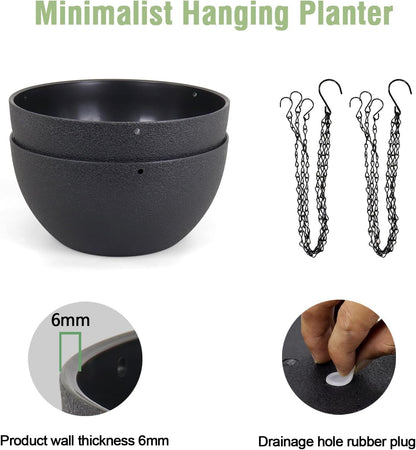 Meowell 10 inch Hanging Planters for Indoor Outdoor Plants, 2 Pack Hanging Flower Pots with Drainage Holes and Chain for Garden Porch, Plastic Hanging Baskets for House Plants, Speckled Grey