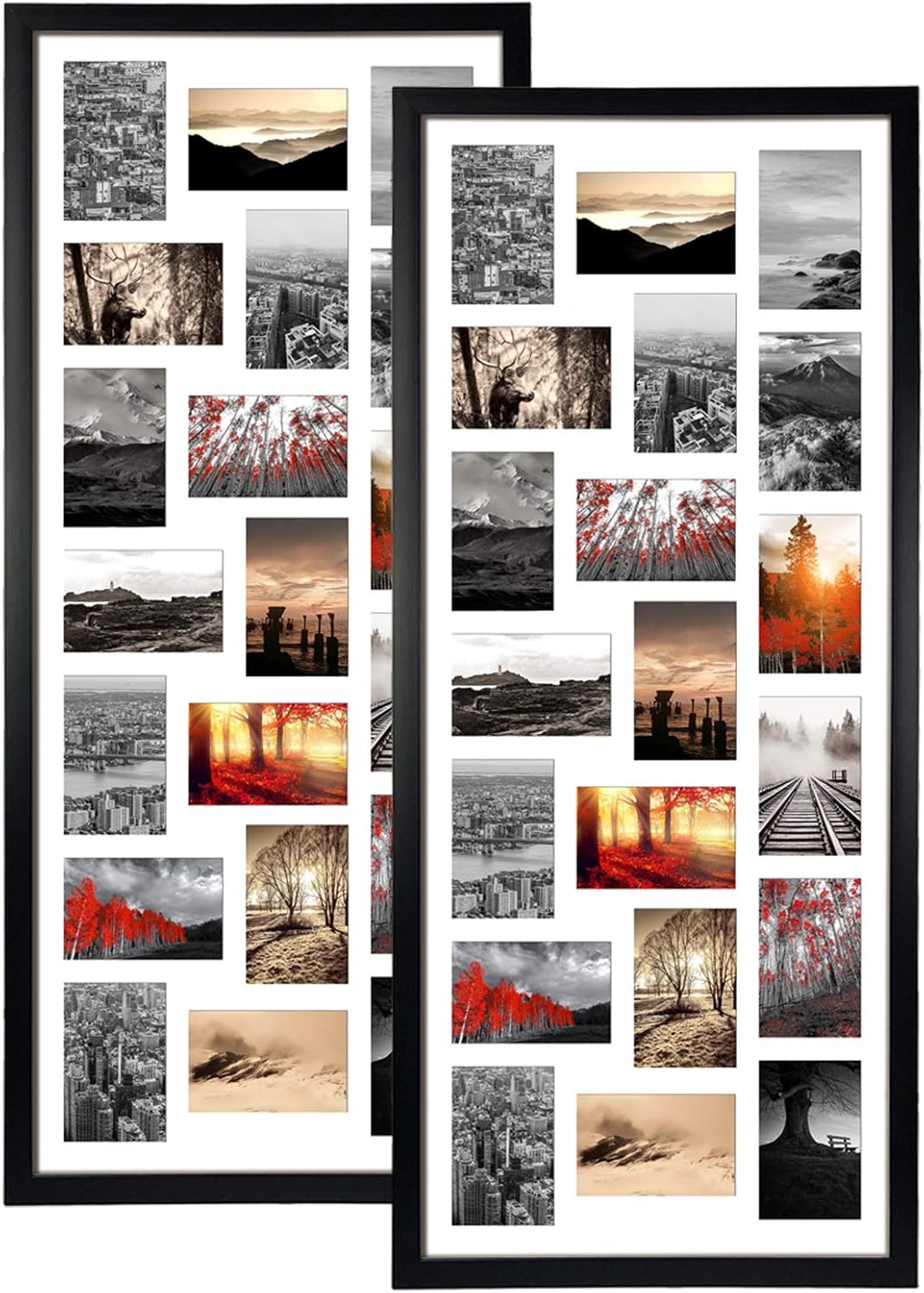 QUTREY 20 Opening 4x6 Collage Picture Frame Set of 2, 18.1x41.3 inches Black Multiple Frames Display 4 by 6 inch Photos with Mat for Wall Hanging