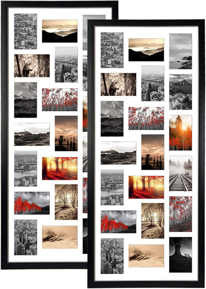 QUTREY 20 Opening 4x6 Collage Picture Frame Set of 2, 18.1x41.3 inches Black Multiple Frames Display 4 by 6 inch Photos with Mat for Wall Hanging