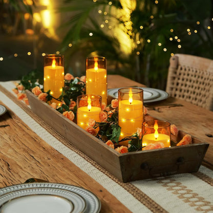 Homemory Flameless Candles with Embedded Star String Fairy Lights, Battery Operated Candles, LED Candle, Fake Candles with Remote Control and Timer for Halloween, Gray Acrylic, Set of 5(H4"5"6"8"8")