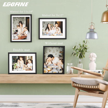 Egofine 12x16 Picture Frame Black, Covered by Plexiglass Made of Solid Wood, Display Pictures 9x12 and 11x14 with Mat or 12x16 Without Mat, for Wall Mounting Photo Frame - Colors B