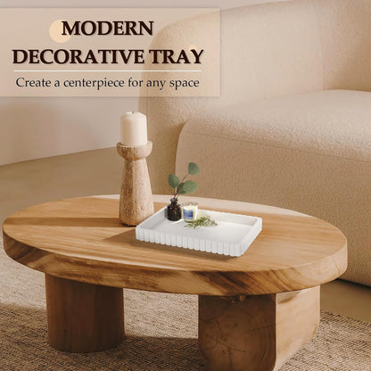Concrete Decorative Tray for Coffee Table Decor, 14" Coffee Table Tray Ottoman Tray Table Centerpieces, Rectangular Modern Decorative Trays for Home Decor, Living Room, Entry, Black