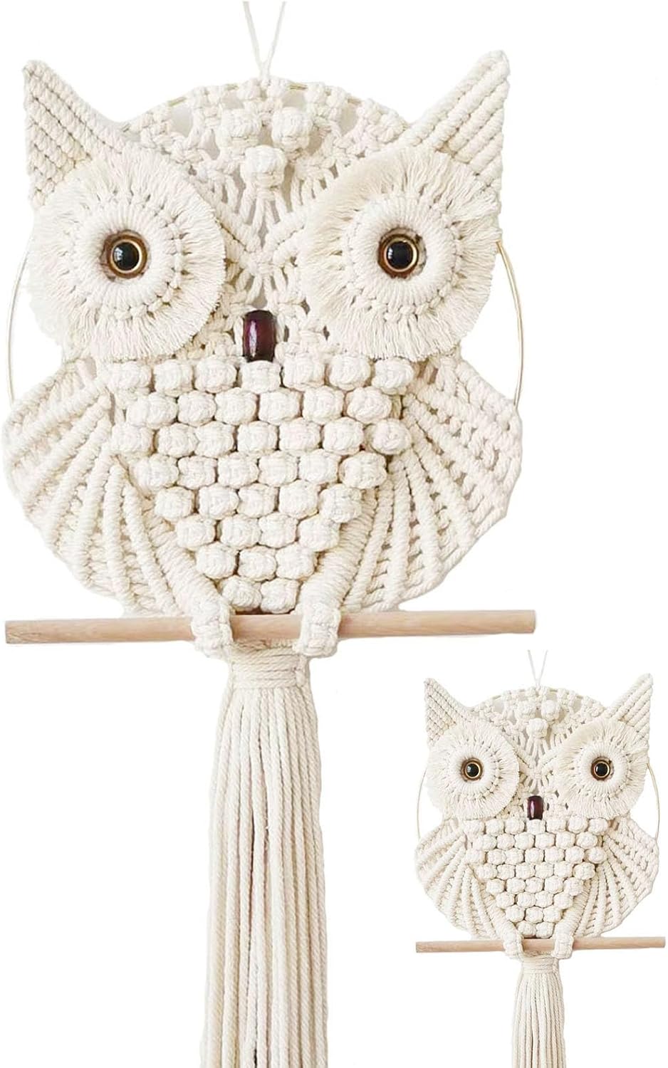 Achart Owl Macrame Wall Hanging-Hand Woven Boho Tapestry-Macrame Wall Decor -Owl Decor for Bedroom, Living Room, Nursery (Beige-Small)