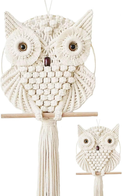 Achart Owl Macrame Wall Hanging-Hand Woven Boho Tapestry-Macrame Wall Decor -Owl Decor for Bedroom, Living Room, Nursery (Beige-Small)