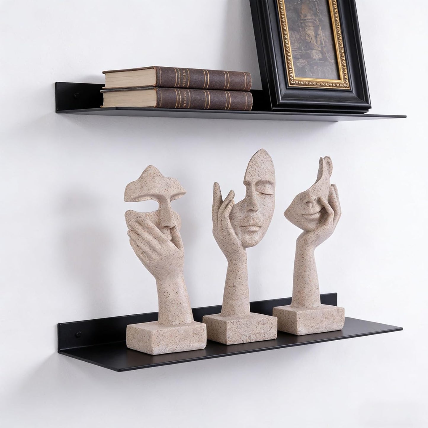 3 Pcs Thinker Small Statue Set - Black Gold Home Decor Abstract Art Figurines for Shelves, Living Room Coffee Table, Office Desktop (3 Pcs Gold, 6")