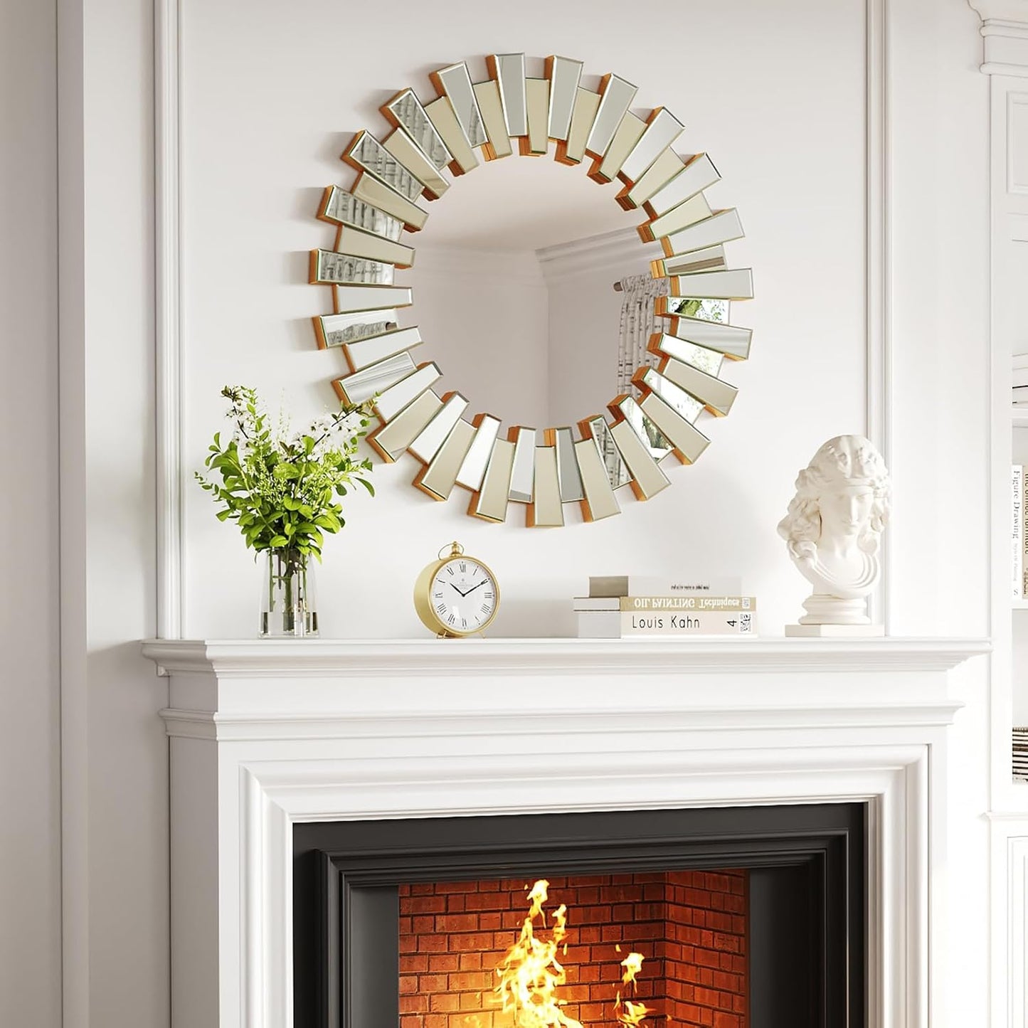 Gold Sunburst Mirror, 26" Sun Mirror Wall Decor with Beveled Glass Frame, Starburst Mirrors for Entryway, Dining Room, Living Room