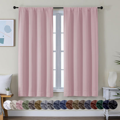 Simplebrand Ava Sage Green Blackout Curtains for Bedroom 63 Inch Length 2 Panels Set, Solid Thermal Insulated Energy Saving Rod Pocket Window Treatment Curtains Blackout Drapes, W40 x L63 Inch, Sage - Colors A
