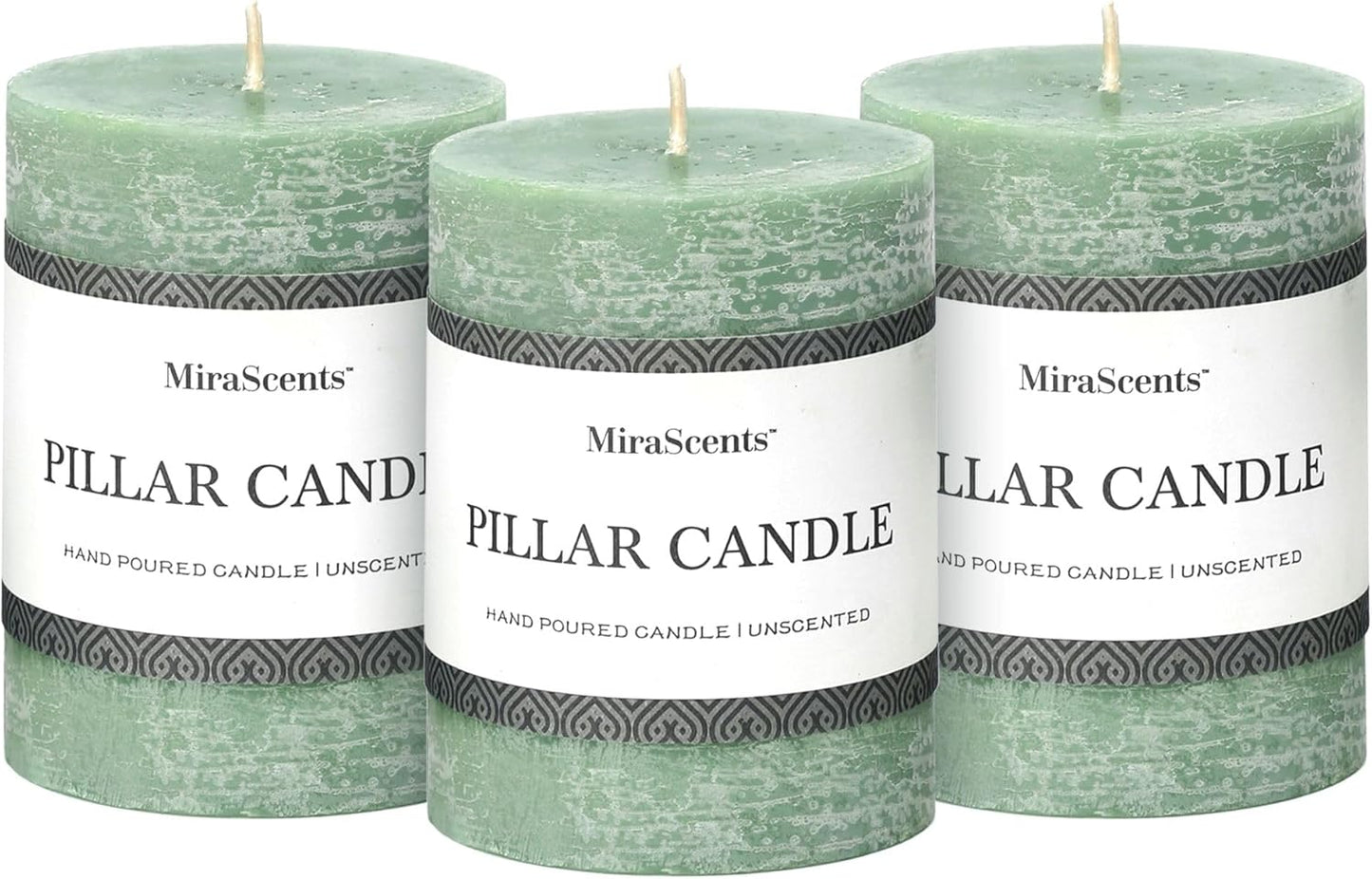 3x6 Inch Sage Green Pillar Candles Set of 3 - Unscented Spring, Long Clean Burning, Large Smokeless Dripless for Home Decor, Dinner Table, Bathroom, Rustic Decor