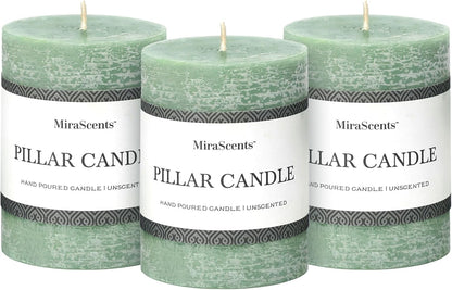 3x6 Inch Sage Green Pillar Candles Set of 3 - Unscented Spring, Long Clean Burning, Large Smokeless Dripless for Home Decor, Dinner Table, Bathroom, Rustic Decor