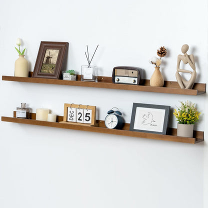 FLYJOE Picture Ledge Shelf, Floating Shelves Set of 2, Solid Pine Wood 55'' Long Large Nursery Book Shelves for Toys Storage, Kids Bookshelf for Living Room Bedroom Decor Books Photo Frames, Walnut