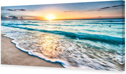 Baisuart S02250 Canvas Prints Wall Art Beach Sunset Ocean Waves Nature Pictures Stretched Canvas Wooden Framed for living Room Bedroom and Office