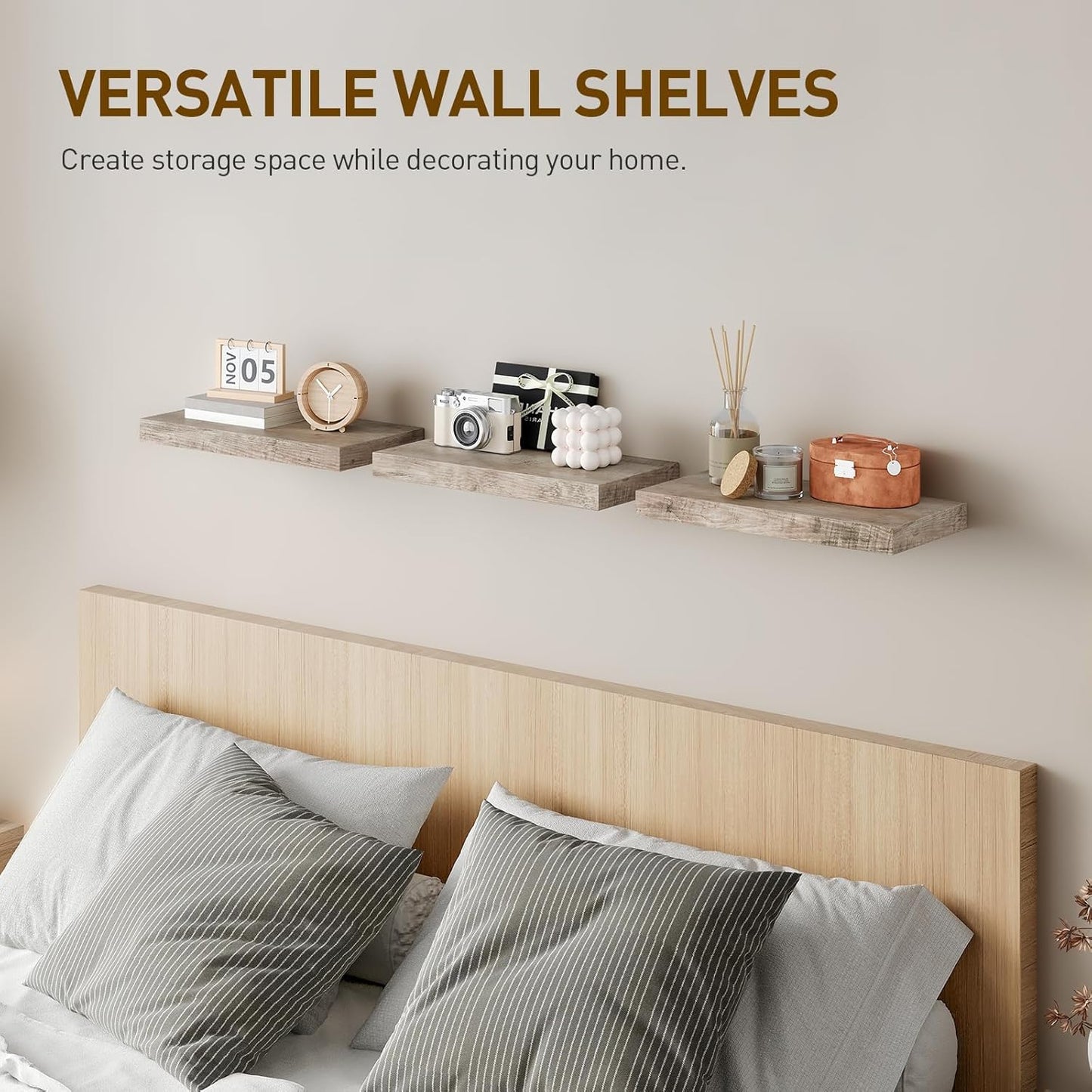 RALGEND Floating Shelves for Wall, 1.5" Thick Wall Shelf Set of 3 with Invisible Brackets, L31.5 x W7.9 Hanging Shelves Farmhouse Home Decor for Bathroom, Living Room, Bedroom, Rustic Brown 8301BJP3BF