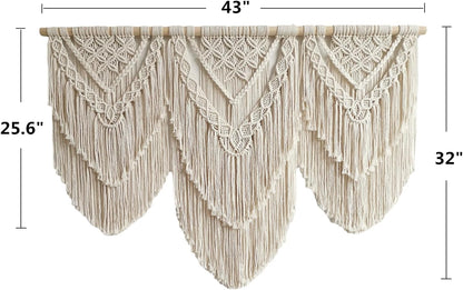 guzhiou large macrame wall hanging - Boho Tapestry Macrame Wall Decor Art- Chic Bohemian Handmade Woven Tapestry Home Decoration for Bedroom Living Room Apartment Wedding Party - 43"x32" (Wood bead)