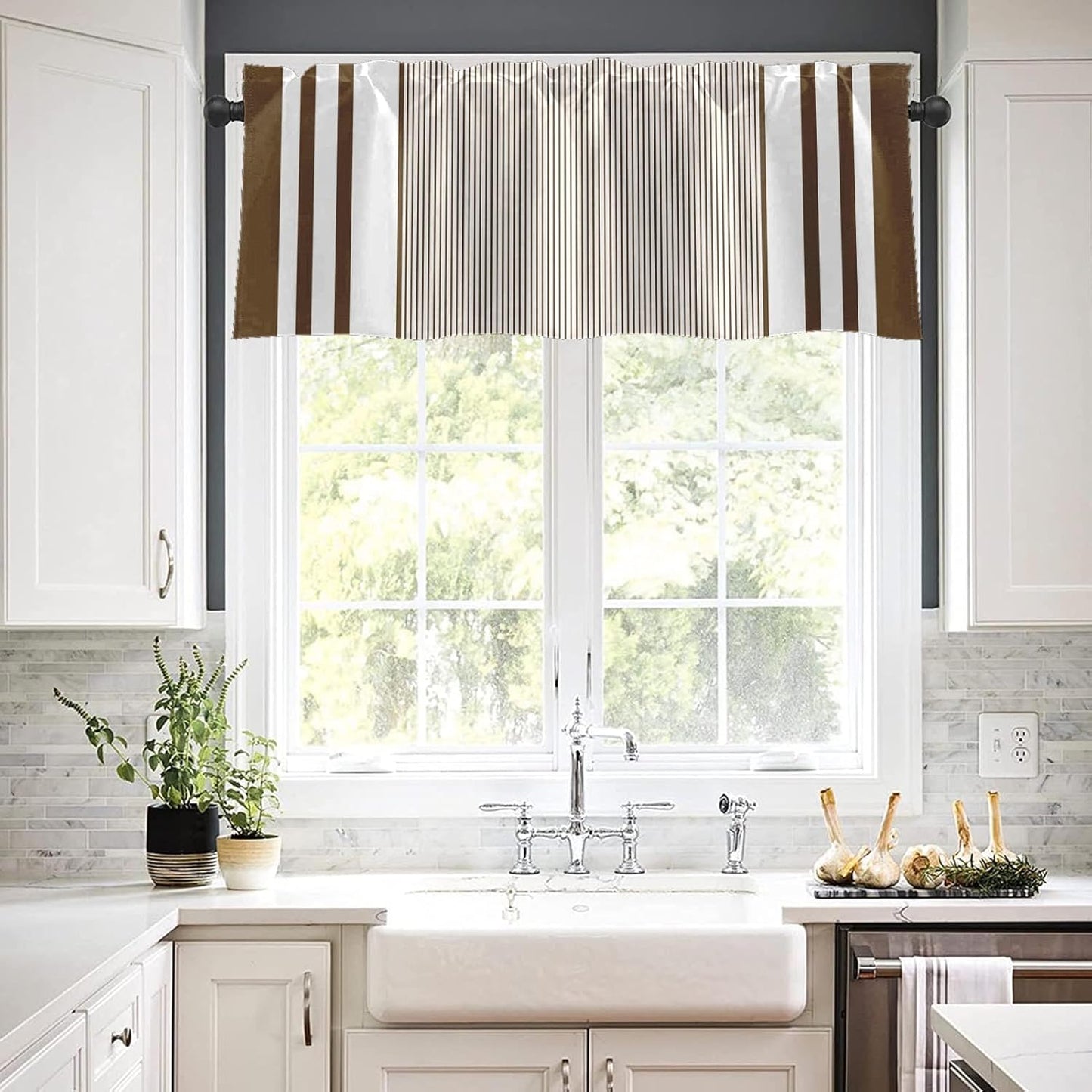 Emvency 2 Pack Dark Grey Valances Window Treatments, Gray Striped Abstract Blackout Drapes Adjustable Curtain for Windows Living Room Kitchen Over Sink, 52x18 Inch Rod Pocket Valances