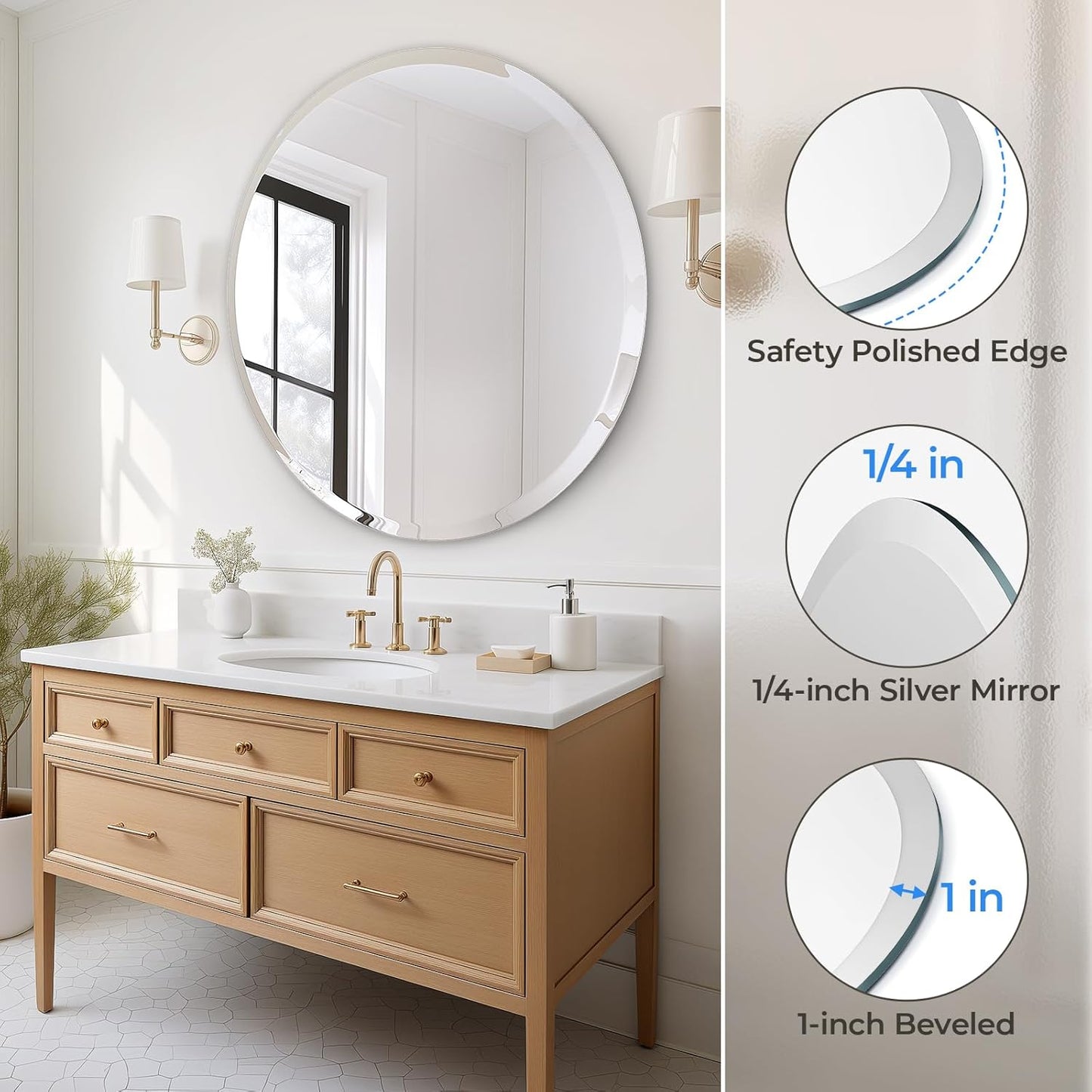 USHOWER Bathroom Mirrors for Over Sink, 36 Inch Circle Mirror with Metal Frame, Black Wall Mirror for Vanity, Entryway, Living Room, Hallway and Bedroom Decor
