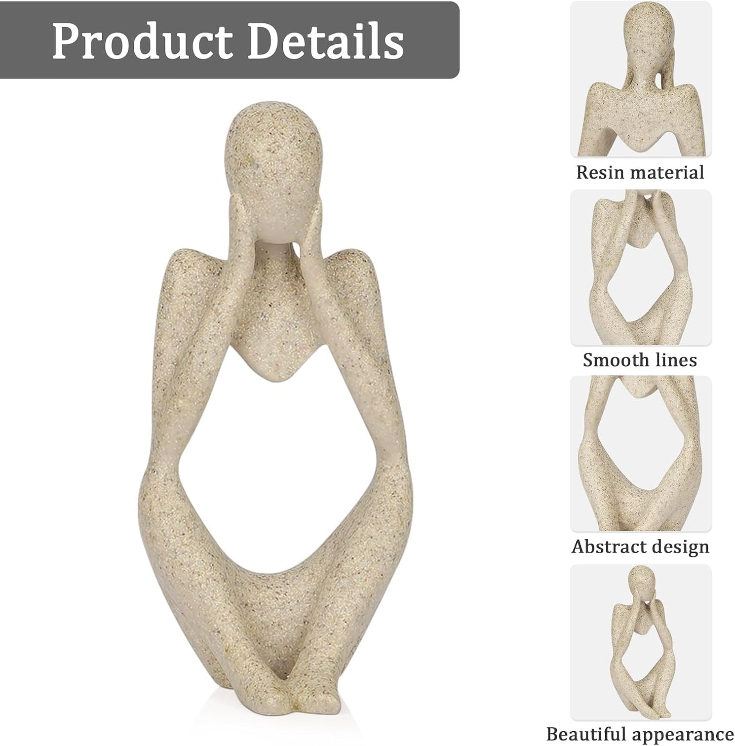 Sandstone Resin Thinker Style Abstract Sculpture Statue Collectible Figurines Home Office Bookshelf Desktop Decor(Small Sandstone,Left)
