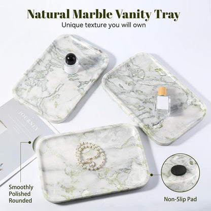 Marble Vanity Tray for Dresser Organizer, Travertine Bathroom Tray Countertop, Beige Decorative Serving Trays, Kitchen Sink Storage, Jewelry & Perfume Holder(Travertino Romano)