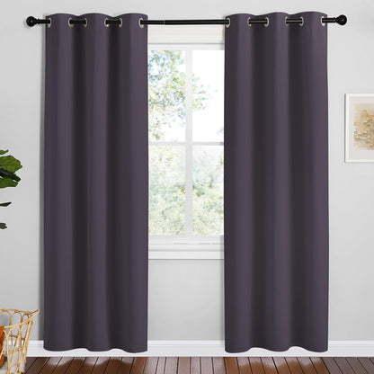 NICETOWN Halloween Pitch Black Solid Thermal Insulated Grommet Blackout Curtains/Drapes for Bedroom Window (2 Panels, 42 inches Wide by 63 inches Long, Black) - Colors D
