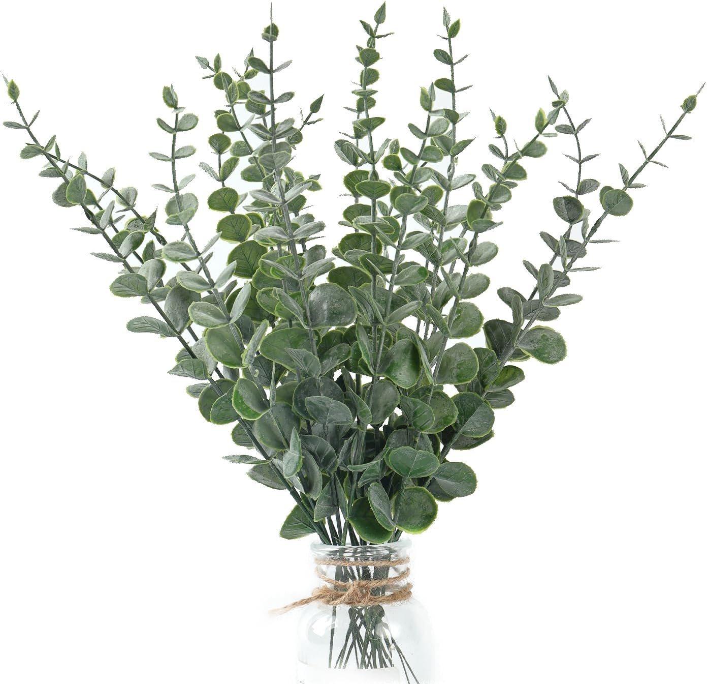 Fake Plants, 20Pcs Eucalyptus Stems Artificial Flowers, Fake Eucalyptus Leaves Stems, Plastic Grey Green Touch Leaf Branches for Home Office Flowers Bouquet Centerpiece Wedding Decoration