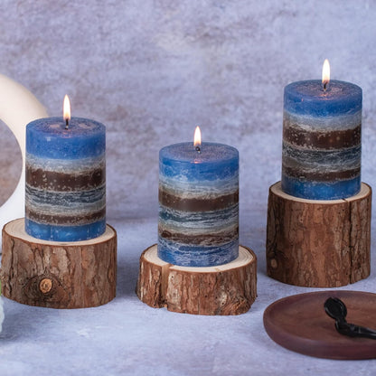 KONNI Coffee Layered Pillar Candles Set of 3, 3"x 4" Unscented Pillar Candles Bulk, 39 Hours Long Burning Candles, Smokeless&Dripless Round Candle for Wedding, Home Decoration, Parties, Spas, Dinner