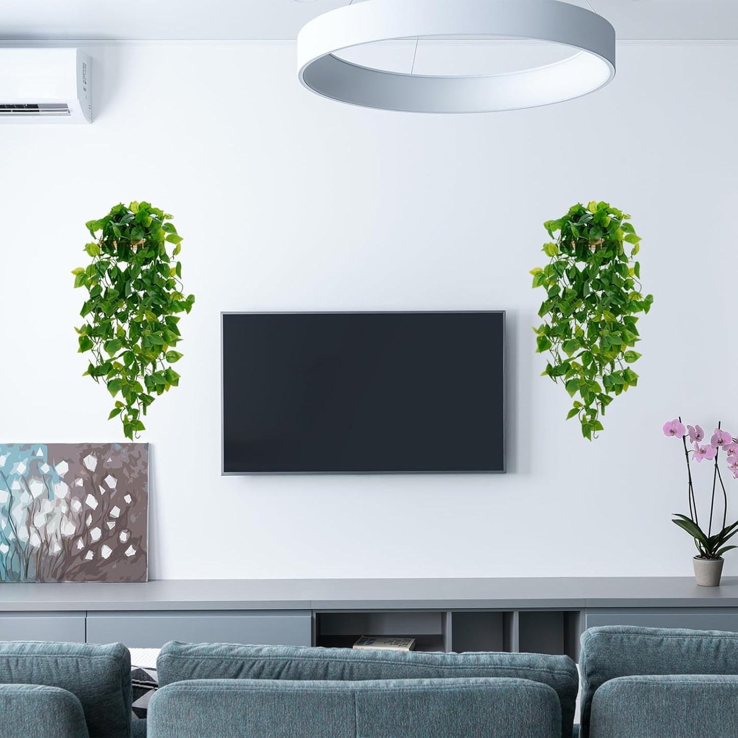 BLEUM CADE Fake Hanging Plants, 2pcs Artificial Pothos Vines Greenery for Wall Home Living Room Office Indoor Outdoor Decor (No Baskets)