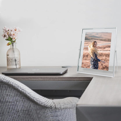 Qiannhee 8x10 Floating Frames Set of 2, Double Glass Desktop Picture Frames, Holds Multiple Photo Sizes, Photo Frame with Metal Stand