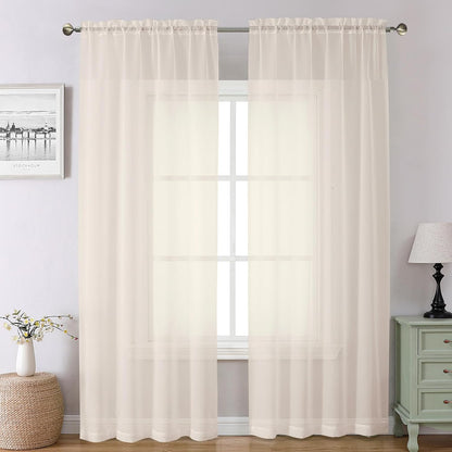 Chyhomenyc Sheer White Valances for Windows 2 Pack, Small Window Curtains for Living Room Bathroom Cafe Laundry Basement, Modern Top Dual Rod Pocket Voile Curtain, 42W x 14L inches, White - Colors A