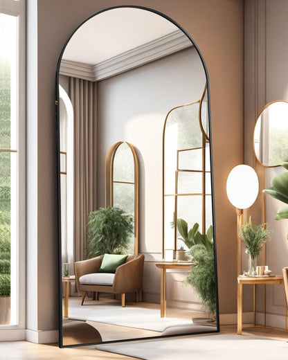 ITSRG Floor Mirror, Full Length Mirror with Stand, Arched Wall Mirror, Gold Floor Mirror Freestanding, Wall Mounted Mirror for Bedroom Living Room, Gold
