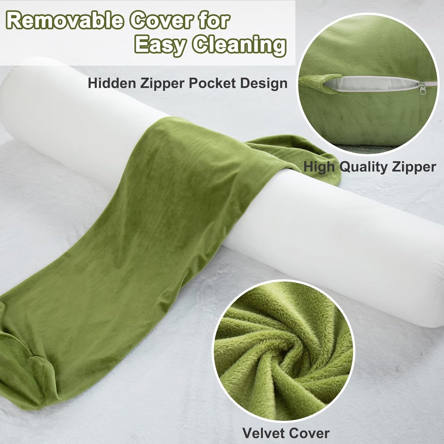 1 MIDDLE ONE Body Pillow for Adults, Bolster Pillow with Removable Velvet Cover, Long Round Cervical Roll Pillow, 47 x 7.87 Inches, Grey