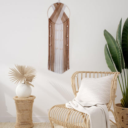 LB Boho Macrame Wall Hanging - Green and Beige Handmade Cotton Woven Decor, Modern Geometric Bohemian Tapestry Wall Decor for Bedroom Living Room Home (31.5"x9.84") Nature-Inspired Room Decor