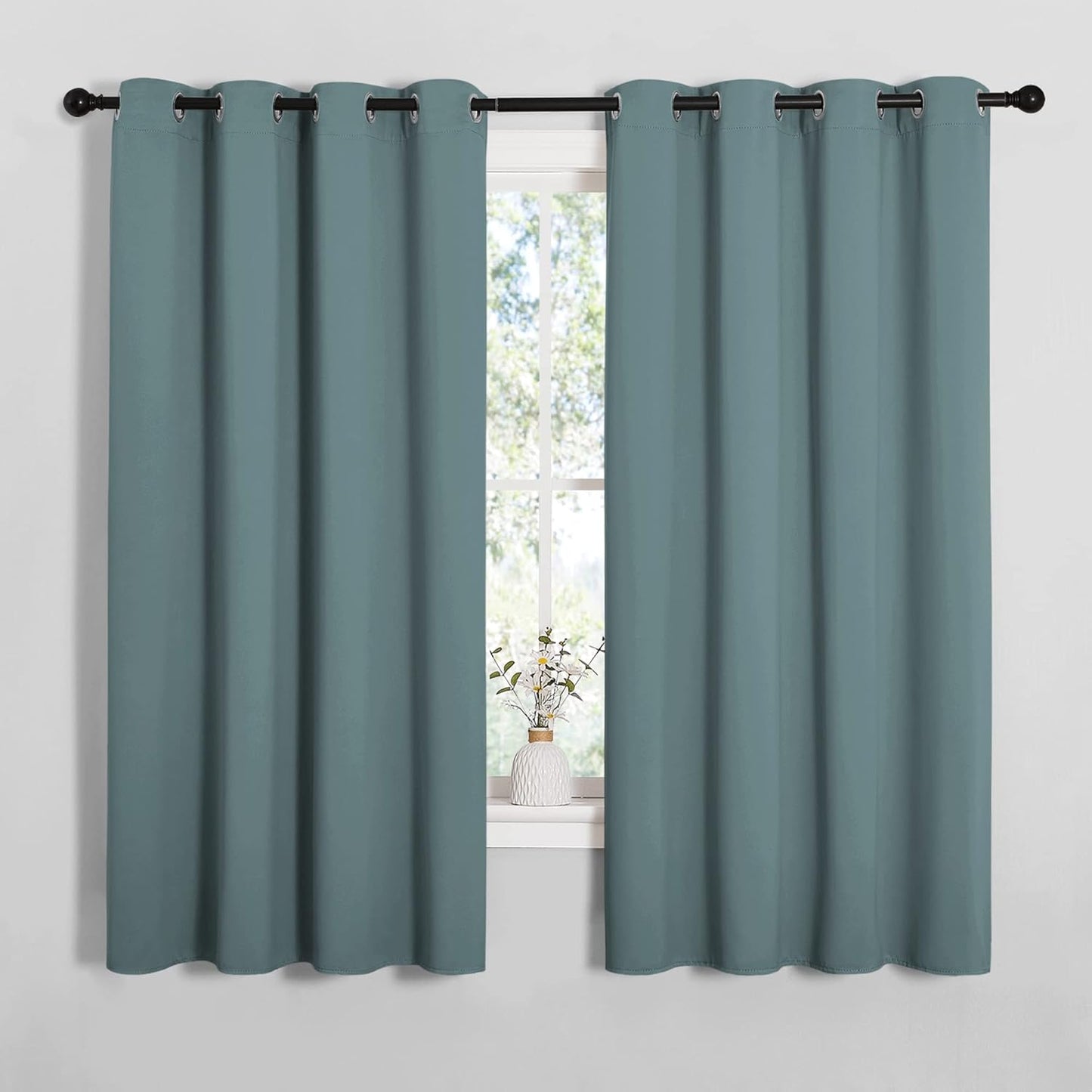 NICETOWN Halloween Pitch Black Solid Thermal Insulated Grommet Blackout Curtains/Drapes for Bedroom Window (2 Panels, 42 inches Wide by 63 inches Long, Black) - Colors C
