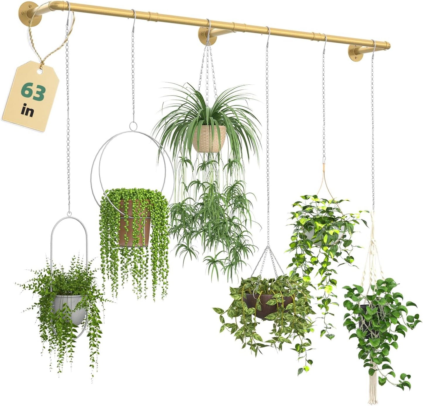 Galood Plant Hanger Indoor with 6 Hanging Chains Hanging Planters for Indoor Plants Hanging Plant Holder Window Plants Rod Black Metal Shelves(70.8 Inch Pot not Included