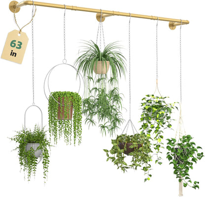 Galood Plant Hanger Indoor with 6 Hanging Chains Hanging Planters for Indoor Plants Hanging Plant Holder Window Plants Rod Black Metal Shelves(70.8 Inch Pot not Included