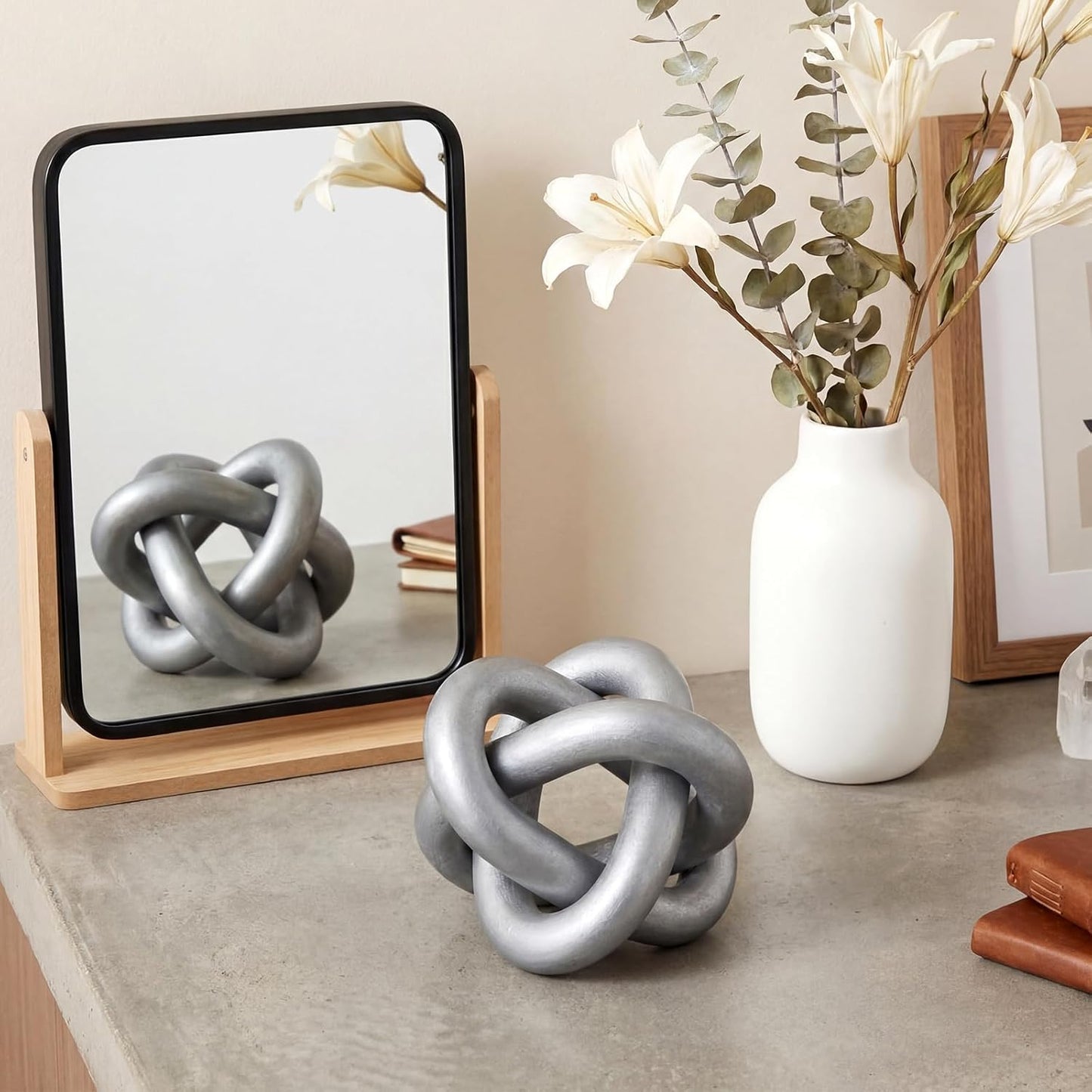 Yalikop 3 Link Wood Knot Decor Rustic Home Décor Accents Hand Carved Coffee Table Decoration, Boho Chain Link Decoration, Modern Shelf, Rustic Objects for Home Living Room Bedroom(White)