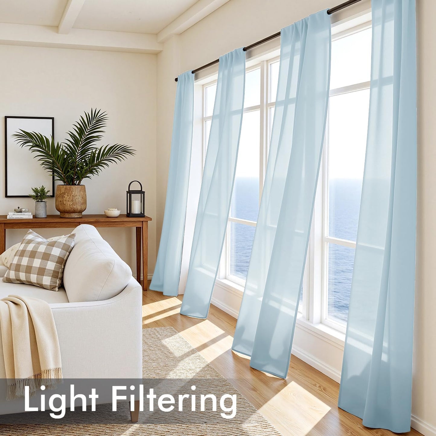 MIULEE White Sheer Curtains 84 Inches Long, 4 Panels Set, Light Filtering Rod Pocket Voile Drapes for Living Room and Bedroom, Airy Soft Fabric Window Treatments, 42 x 84 Inches