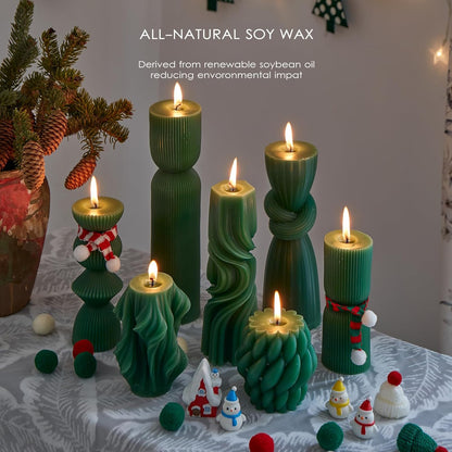 7-Pack Pillar Candles - Soy Wax Handmade Ribbed Candles for Home Decor, Housewarming Gift, Shelf & Table Decor - Aesthetic Modern Candles Set (White)