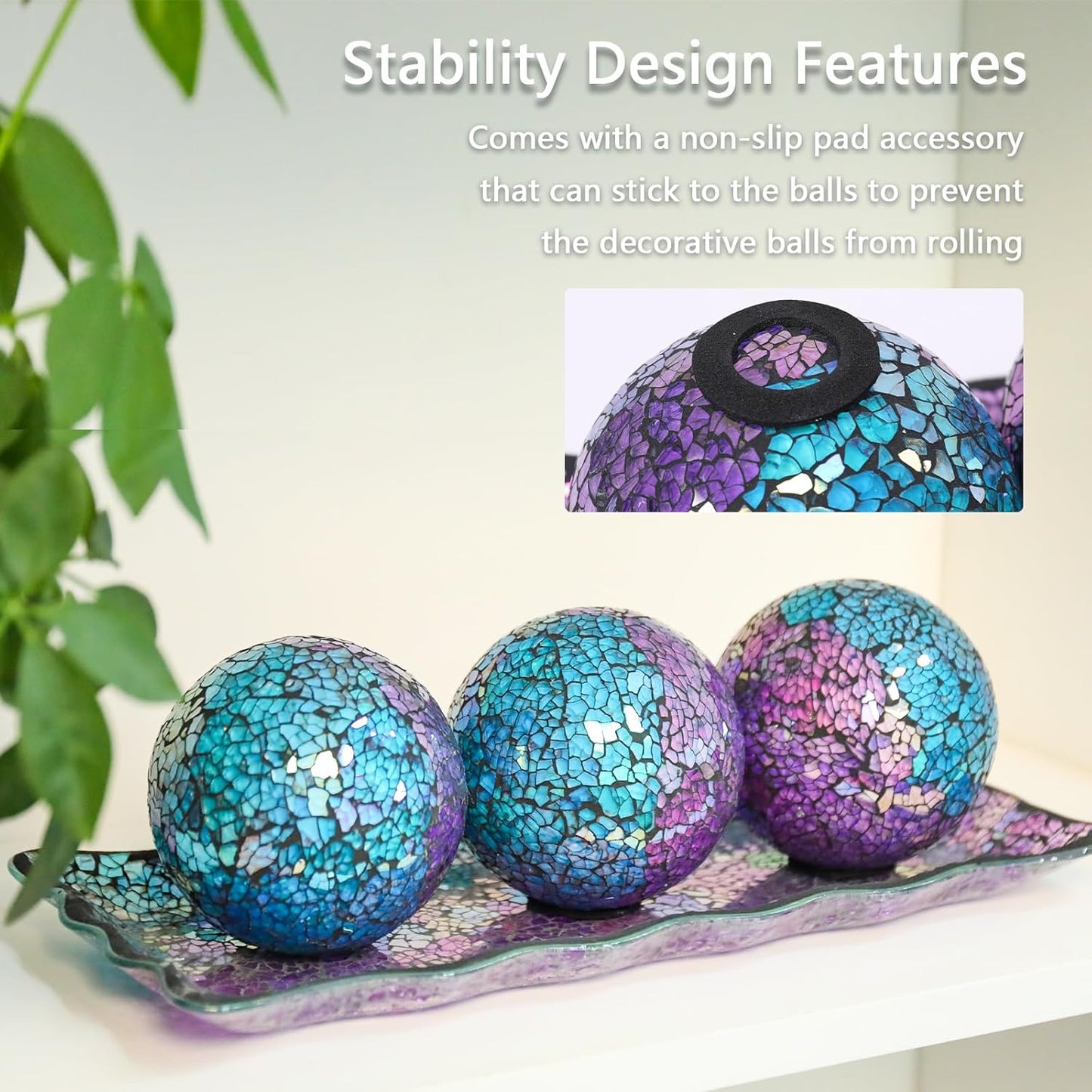 VCUTEKA Decorative Balls and Glass Bowl, 4 Inch Mosaic Sphere Balls Centerpiece Balls for Coffee Table, Home Decor, Wedding Party Decor, Green