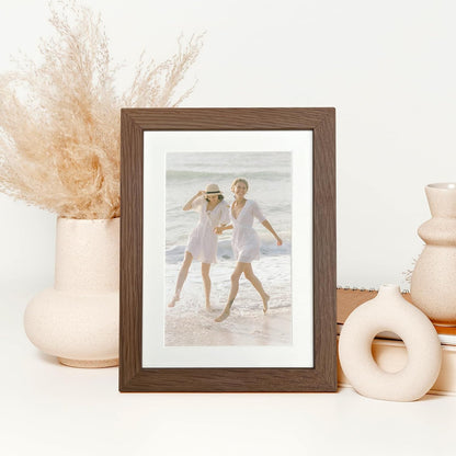 5x7 Picture Frame, Solid Oak Wood 5 x 7 Photo Frame with Mat to 4x6, 7x5 Picture Frames for Wall and Tabletop Display, (Walnut Set of 1)