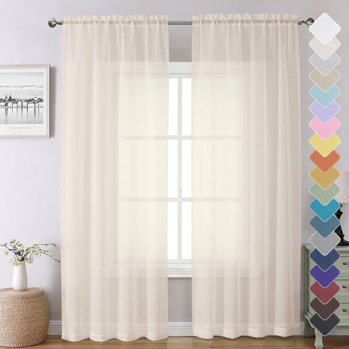 Chyhomenyc Sheer White Valances for Windows 2 Pack, Small Window Curtains for Living Room Bathroom Cafe Laundry Basement, Modern Top Dual Rod Pocket Voile Curtain, 42W x 14L inches, White - Colors A