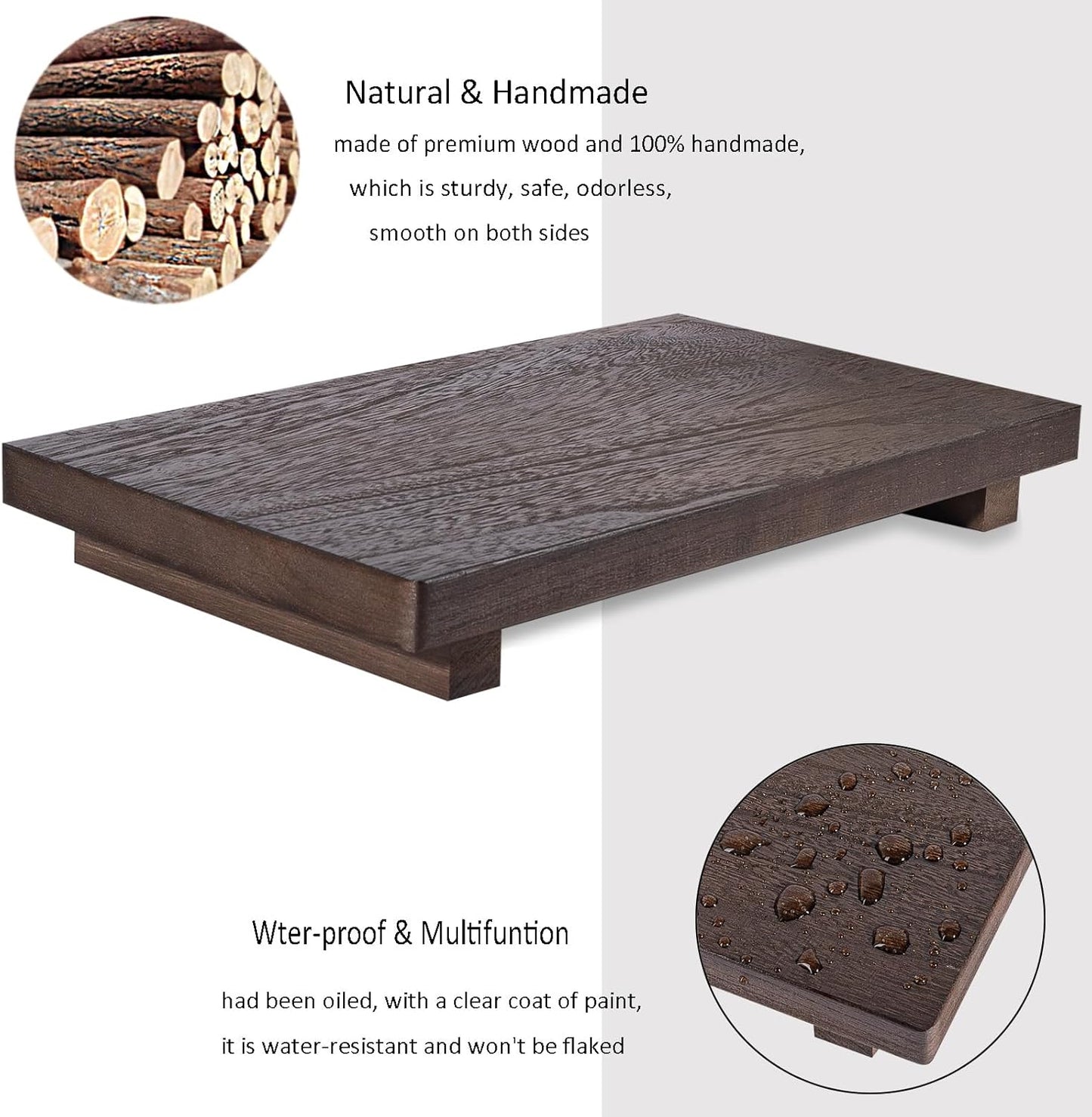 zoocatia Small Wood Tray Pedestal Stand Farmhouse Bathroom Decor Decorative Wooden Riser Kitchen Soap Dish Holder for Vanity, Counter, Sink, Brown